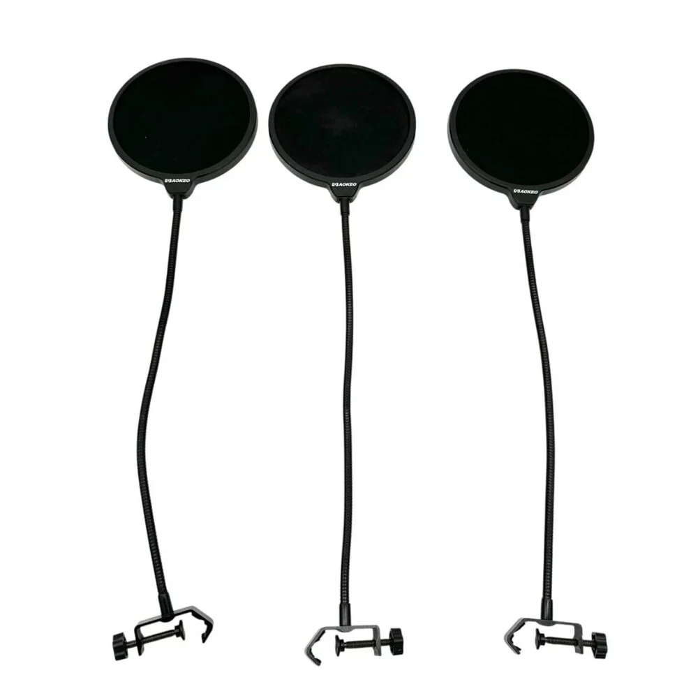 Microphone Pop Filter Trio Flexible Gooseneck Clamp Studio Recording Accessory